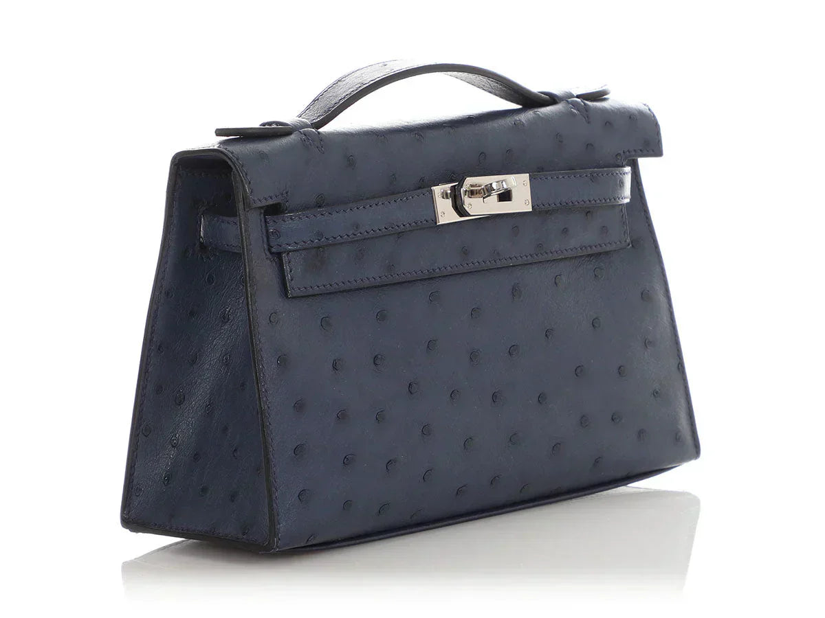 Kelly Pochette Clutch Bag crafted from top-layer cowhide with ostrich pattern