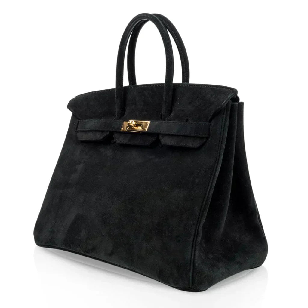 Birkin 35 Bag Black Doblis Suede Gold Hardware Limited Edition