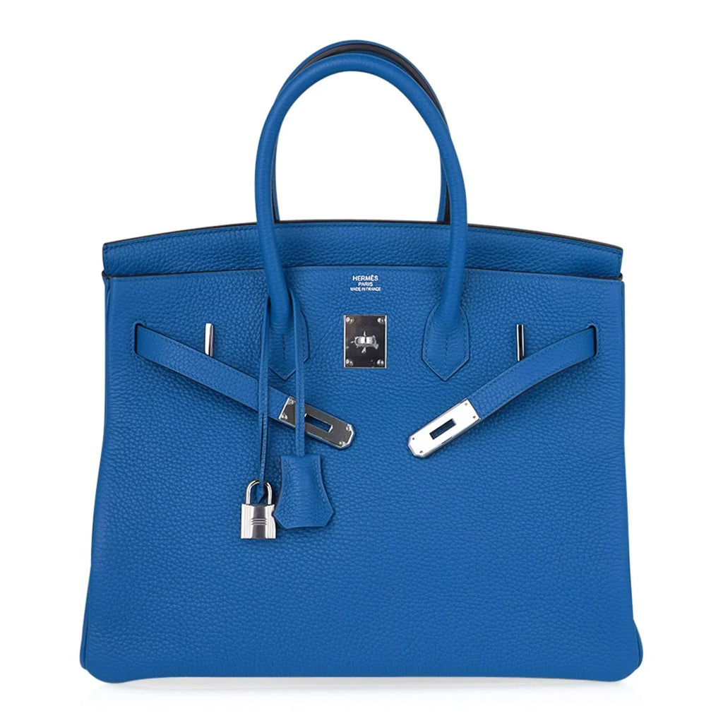 Birkin 35 Bag Rich Blue Izmir Clemence Palladium