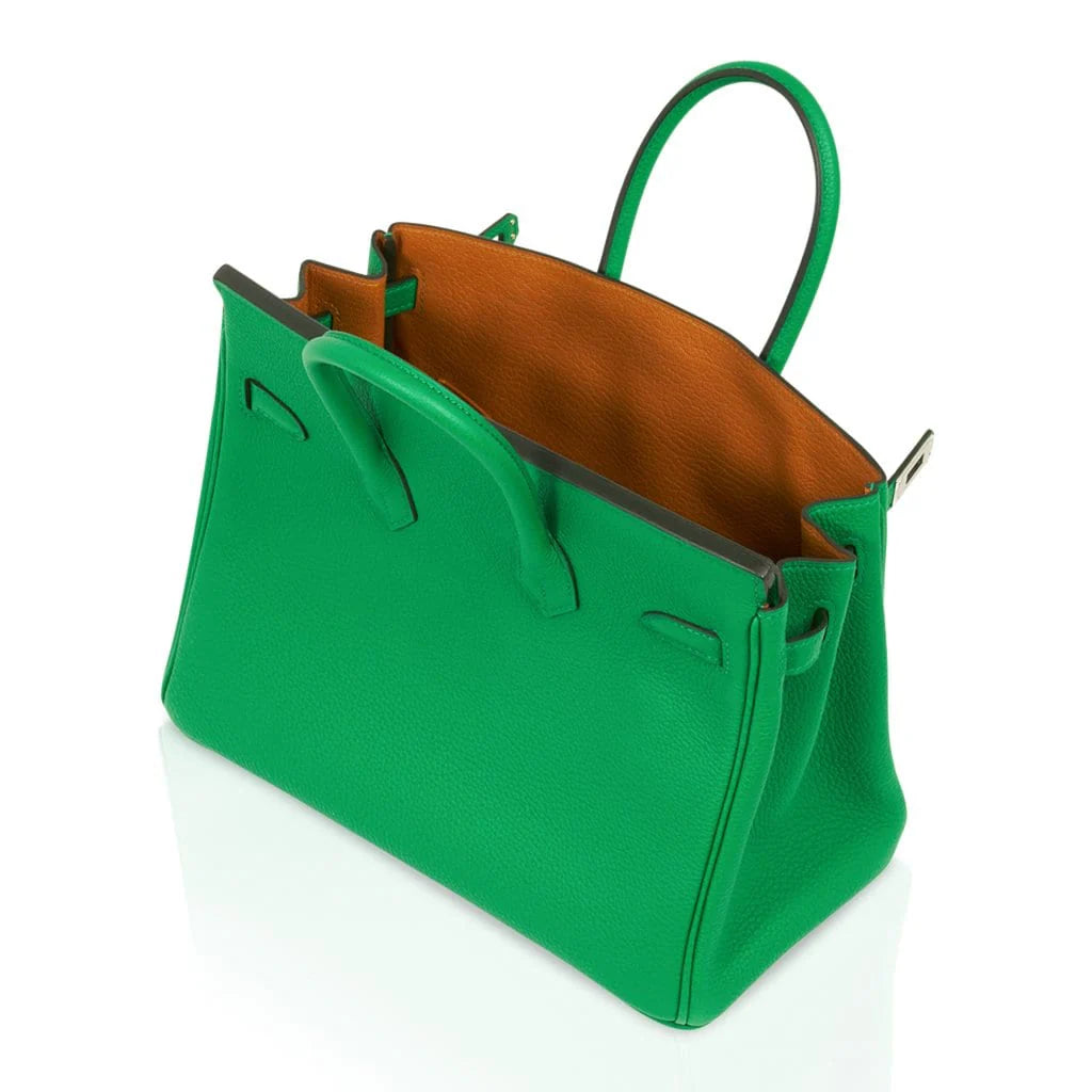 Bamboo Green  & Caramel Togo Leather With Palladium Hardware