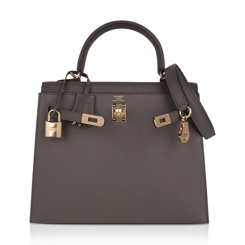 Kelly Sellier 25 Bag Etain Gold Hardware Epsom Leather New