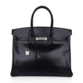 Birkin 35 Bag Black Box Palladium Guilloche Hardware