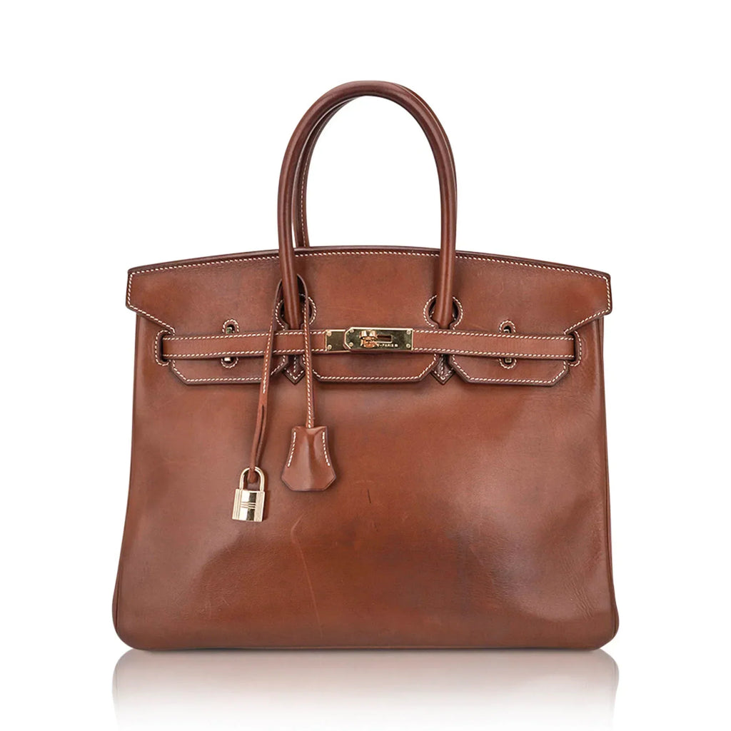 Vintage Limited Edition Birkin 35 Bag Fauve Barenia Leather with Gold Hardware