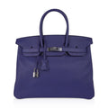 Limited Edition Birkin 35 Bag Blue Sapphire Taurillon Novillo Leather & Toile Sea Surf & Fun