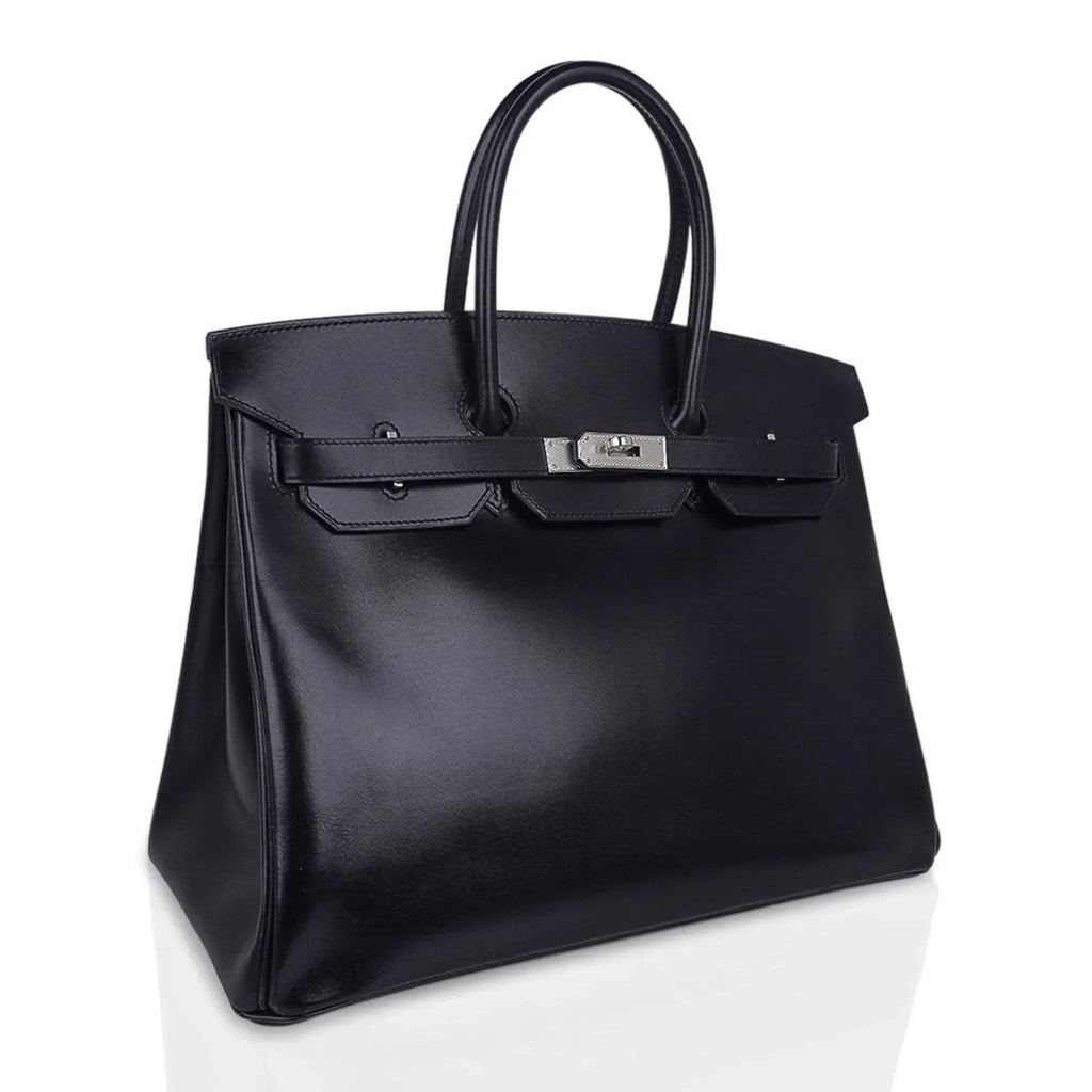 Birkin 35 Bag Black Box Palladium Guilloche Hardware