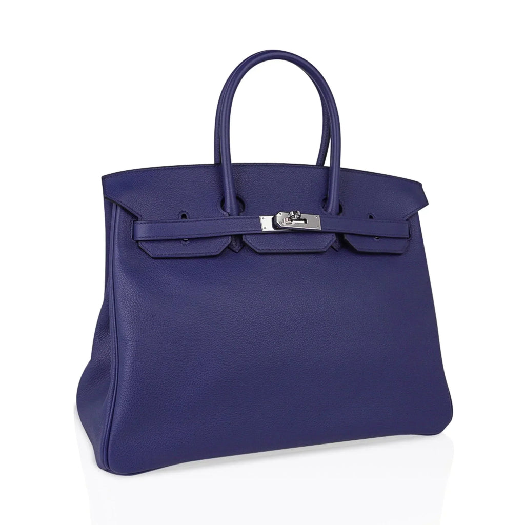 Limited Edition Birkin 35 Bag Blue Sapphire Taurillon Novillo Leather & Toile Sea Surf & Fun