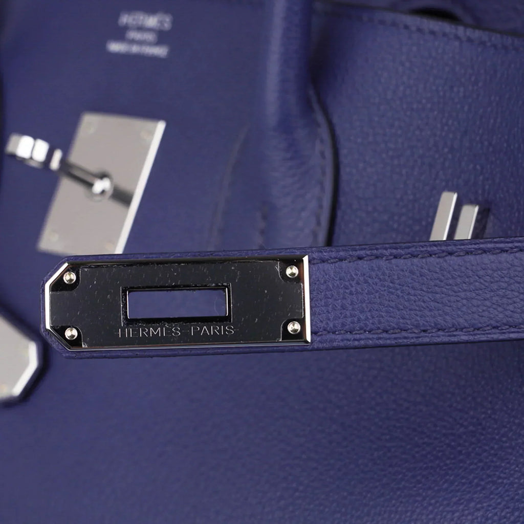 Limited Edition Birkin 35 Bag Blue Sapphire Taurillon Novillo Leather & Toile Sea Surf & Fun