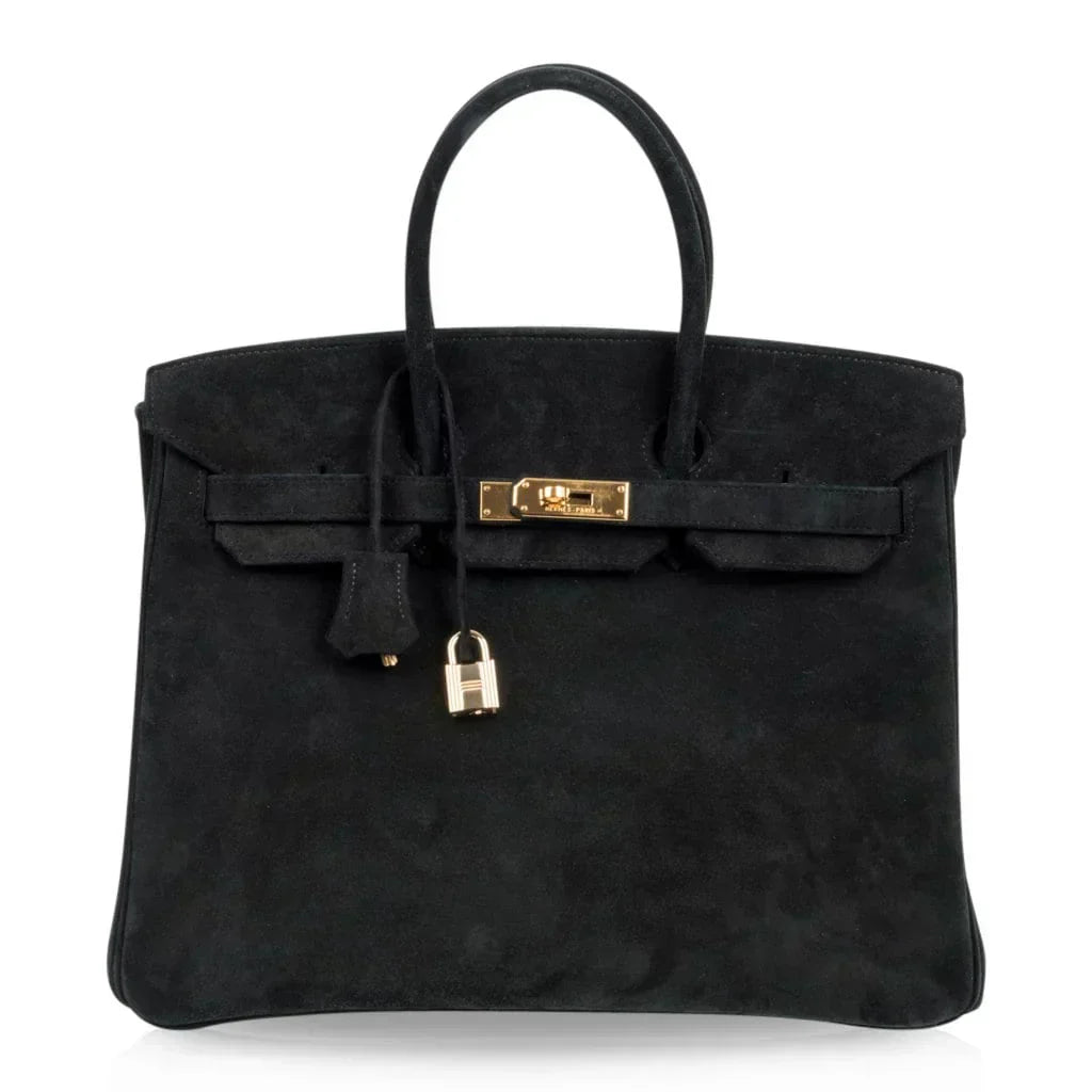 Birkin 35 Bag Black Doblis Suede Gold Hardware Limited Edition