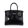 Birkin 30 Black Box Leather Bag Palladium Hardware