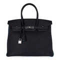 Special Order HSS Birkin 35 Bag Black Turquoise Togo Leather with Brushed Palladium Hardware
