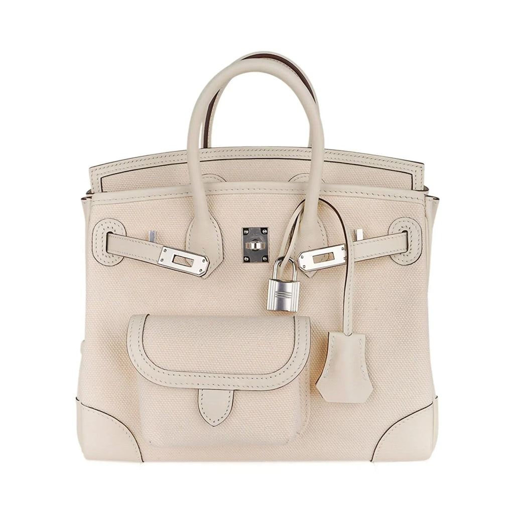 Birkin 25 Cargo Nata Toile Goeland Bag Swift Leather Trim Limited Edition