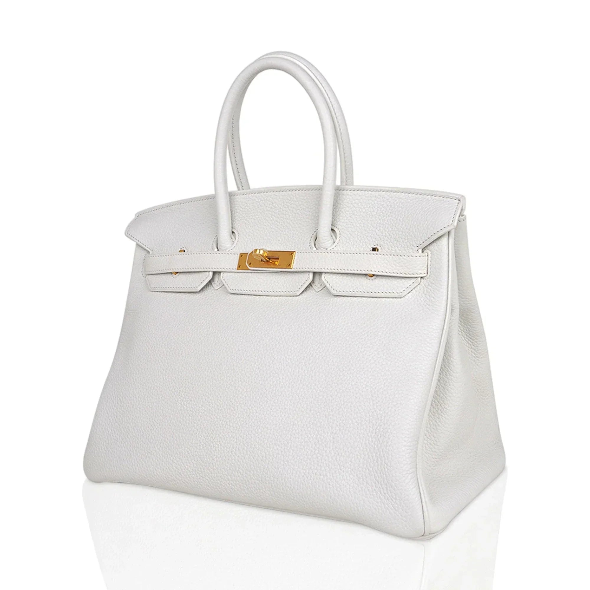 Birkin 35 Bag White Gold Hardware Clemence Leather New